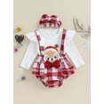 thumbnail image 2 of Bslissey Baby Girls Christmas Romper Long Sleeve Deer Embroidery Plaid Print Ruffled Bodysuit with Headband Newborn Infant Cute Casual Clothes 3M 6M 9M 12M 18M, 2 of 9