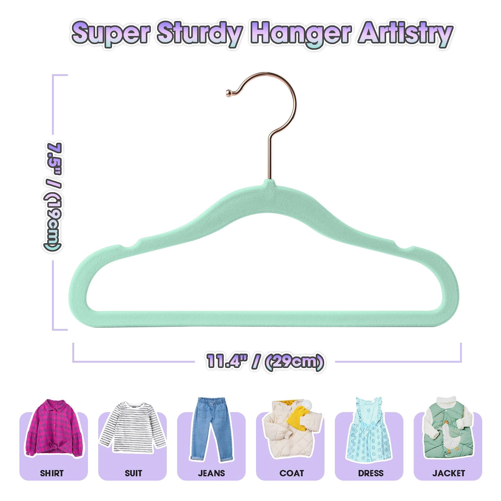 Teal 11 Inch Clothes Hangers, 50 Pack