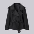 thumbnail image 6 of Ticikt Women Solid Short Trench Coat, Double Breasted Lapel Jacket With Waist Belt Casual Outerwear,Black, 6 of 8