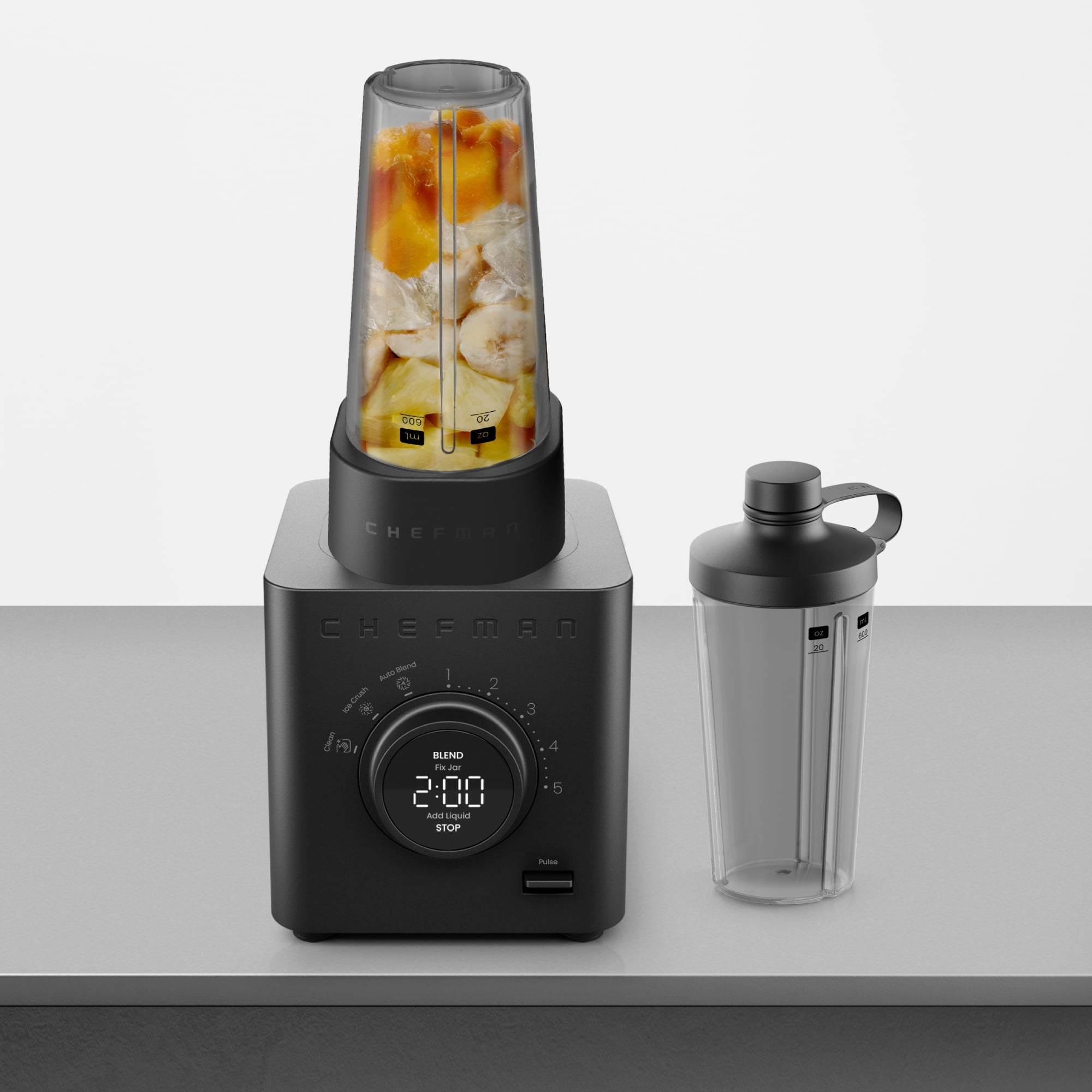 Chefman Obliterator 48oz Countertop Blender, Two 20oz Travel Jars and Tamper/Scraper – Midnight