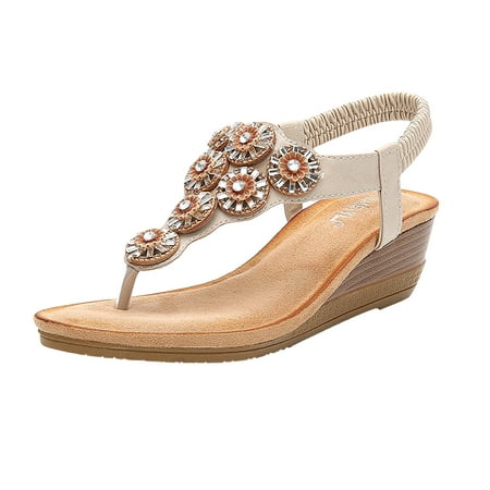

Women S Sandals Women S Sandals Fashion Bohemian Flowers Wedges Shoes Elastic Band Beach Shoes