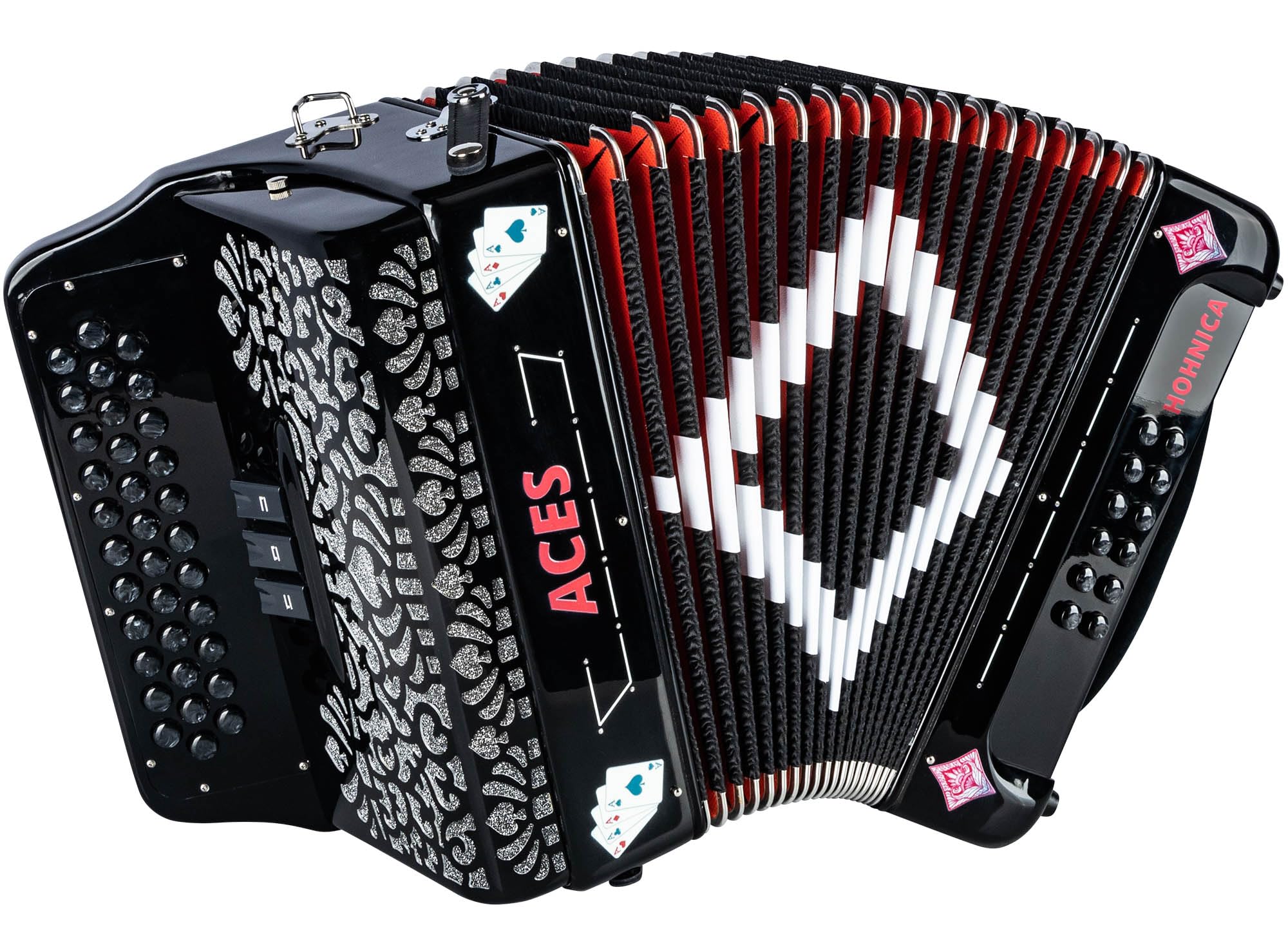 Hohner Hohnica Aces II 34-Button Accordion with 3 Registers - GCF Bundle with Gig Bag, Adjustable Straps, and Austin Bazaar Polishing Cloth