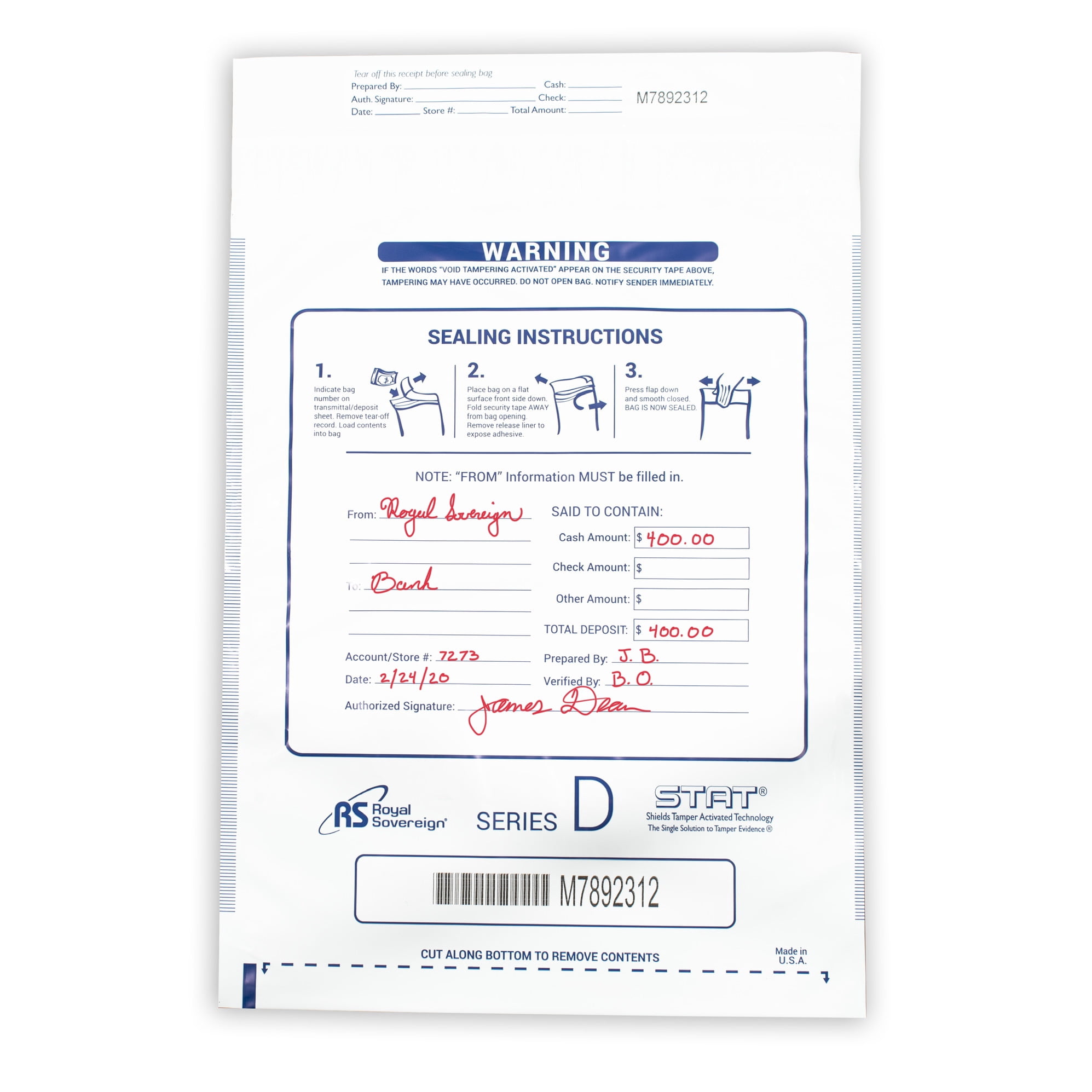 Royal Sovereign 12 x 16 Co-Ex Clear Film Deposit Bags 100 Pack (RMTE-1216DW)