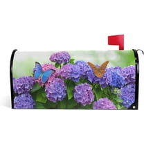 Hydrangea Flowers with Butterflies Magnetic Mailbox Cover MailWraps Garden Yard Home Decor for Outside Standard Size-18"x 20.8"
