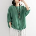 thumbnail image 2 of Women Summer Tops Casual Women Loose Sleeve Neck Blouse Round Shirt Short Summer Top Solid Women's Blouse Ladies Size Large Tops Womens plus And Blouses Laced Sleeves Long Shirt T Tunics Green 2XL, 2 of 6