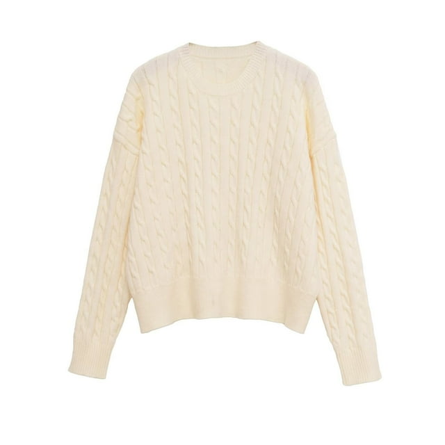 RXMEKW Chandail à Manches Longues et Col Rond pour Femmes, Haut d'Hiver Décontracté, Coupe Régulière, Beige Taille g