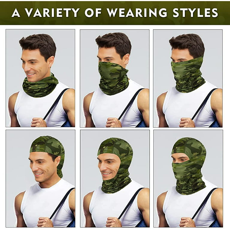 Military Camo Face Mask Bandana Balaclava Hood Headwear for Men Women  Tactical Training Cycling Ski Wind-Resistant Hunting,V-2pc Green Camo 