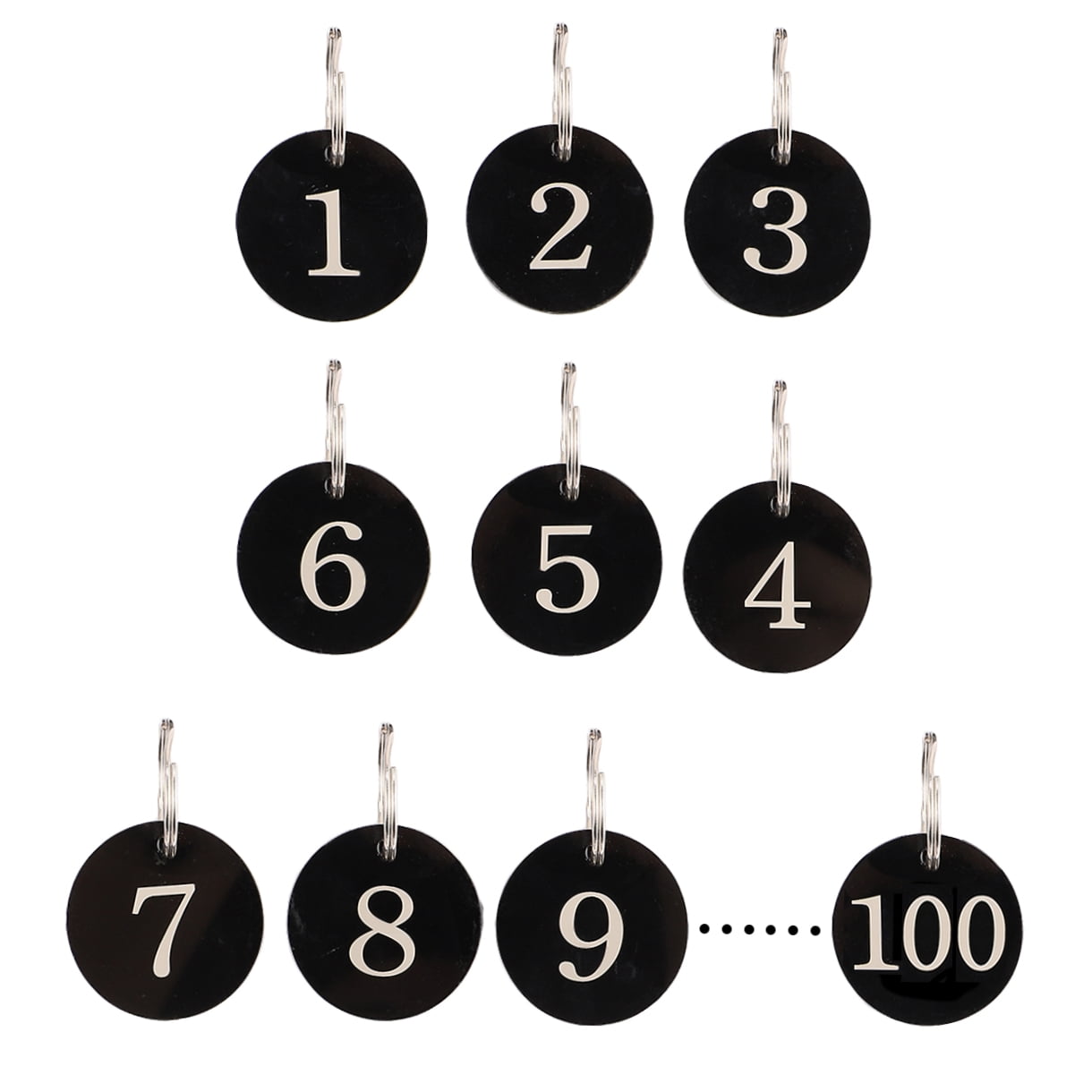 Raindrops 100 Pcs Round Acrylic Key Number Tags, Digital Hand Key Labels, 3.5x3.5x0.2cm Keychain Markers