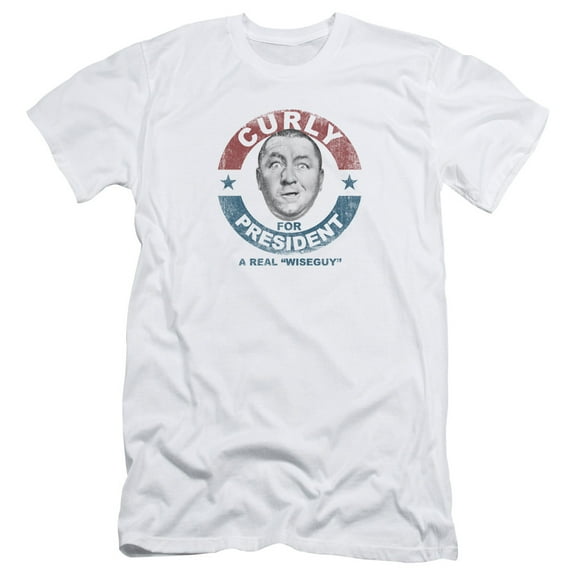 Three Stooges Curly For President S/S Adult 30/1 T-Shirt White
