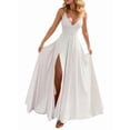 thumbnail image 2 of Women Dresses with Slit A Line Spaghetti Prom Evening Party Gown White XL, 2 of 5