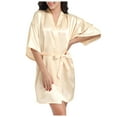 thumbnail image 2 of Ujnder Women's Nightgown Soft Long Satin Robe Silk Kimono Full Length Bath Robe Light Yellow XL, 2 of 9