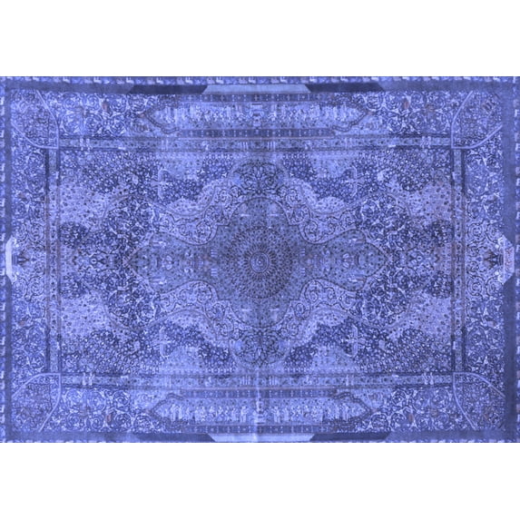 Ahgly Company Indoor Rectangle Medallion Blue Traditional Area Rugs, 5' x 8'