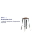 thumbnail image 5 of Emma + Oliver 30"H Backless Silver Metal Barstool with Wood Seat, 5 of 14
