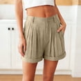 thumbnail image 1 of TaTaai Women's Fashion Loose Fit Linen-Look Elastic Waist Shorts Casual Wide Leg Fitness Bottoms with Two Side Pockets Comfy Breathable Solid Color Everyday Shorts Gift, 1 of 8