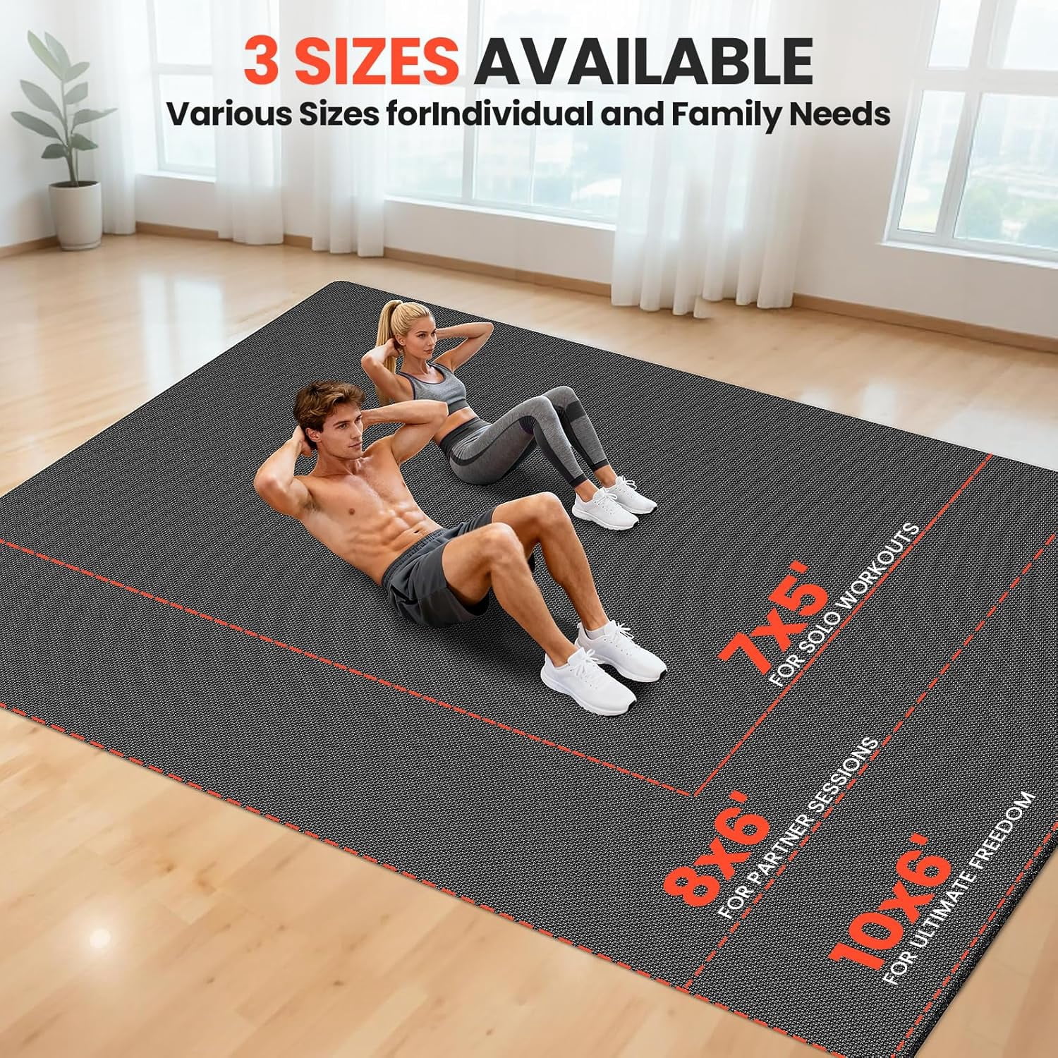 THAILE  Extra Large Exercise Mat, 7'x5' Extra Thick Workout Mats for Home Gym Flooring, Non-Slip, Ultra Durable, High-Density Gym Mat for Cardio,Yoga, Jump Rope, MMA, Weights