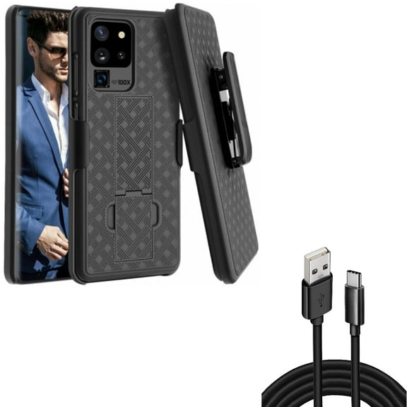 Case Belt Clip w 10ft USB Cable for Samsung Galaxy S20 Ultra - Holster Swivel Cover, Type-C Charger Cord Power fits Samsung Galaxy S20 Ultra