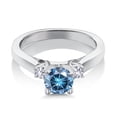 thumbnail image 3 of Gem Stone King 0.90 Cttw Persian Blue Moissanite and White Created Sapphire 3-Stone Engagement Ring for Women | 925 Sterling Silver | Round 6MM | Three Stone Wedding Anniversary Promise Ring | Size 5, 3 of 6