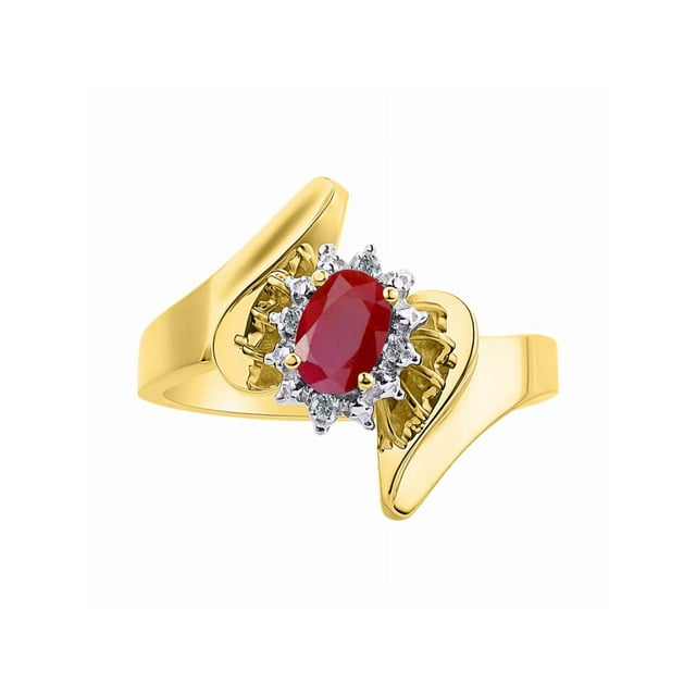 Rylos 14K Yellow Gold Floral Designer Ring with 6X4MM Oval Gemstone & Sparkling Diamonds - Birthstone Ruby Jewelry Size 7