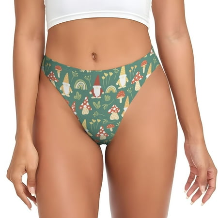 Qokaie Mushrooms And Rainbows Printed Women s Cotton Thong Underwear  Sexy Breathable Panties G-string-Medium