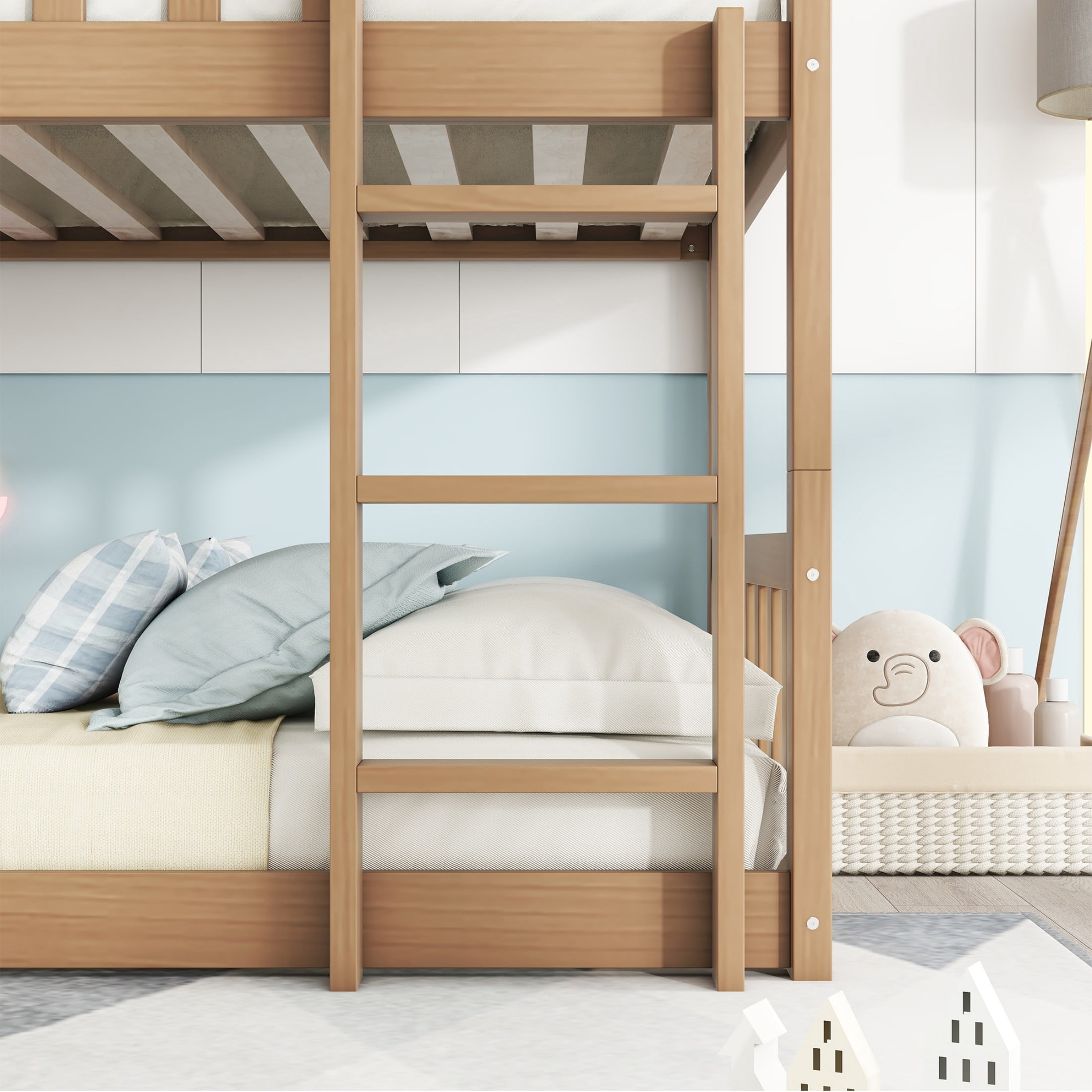 Alvantor Twin Triple Bunk Bed, Twin Over Twin Over Twin Bed Frame Detachable Rubber Wood with Ladders Guardrails for Teens Adults, Natural