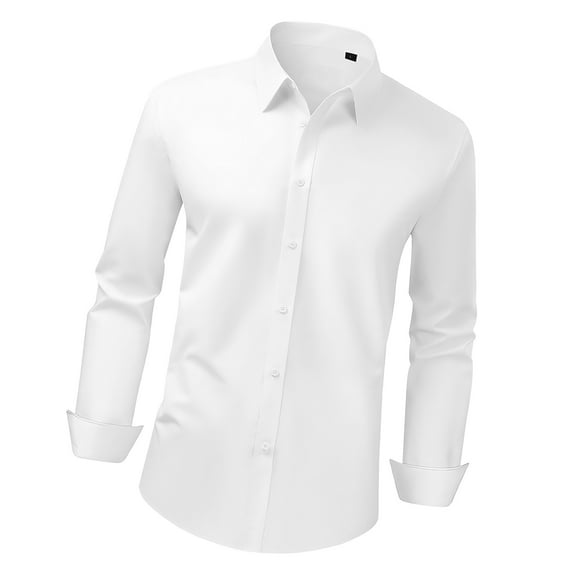 KFFKFF Men's Long Sleeve Button-Up Shirt, Slim Fit Wrinkle-Resistant Dress Shirt, Soft Stretch Fabric for Business, Casual, Formal Events, Work, Weddings, or Dinners, White