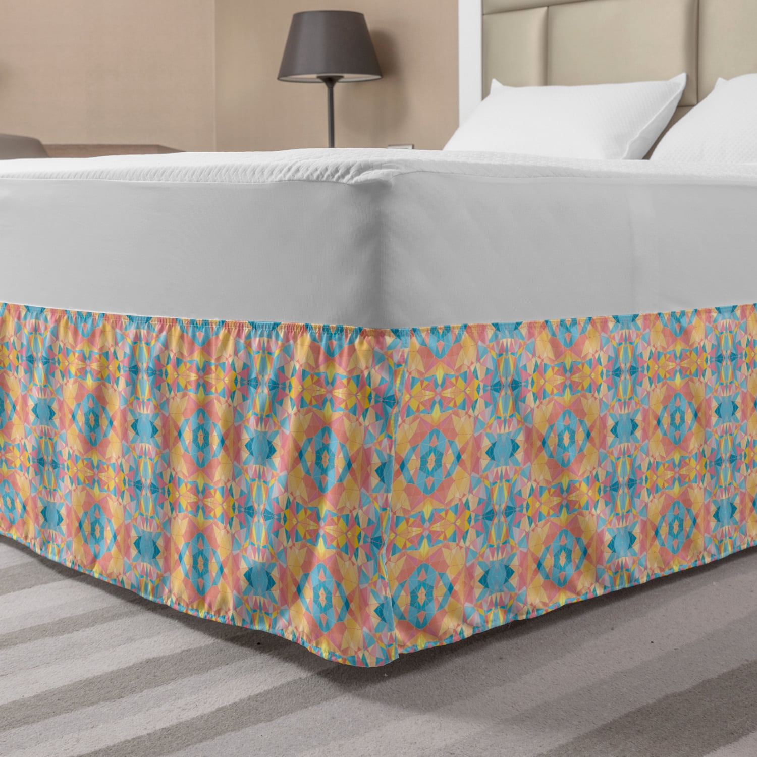 Muted Colors Bed Skirt, Easing Composition of Geometric Shapes in