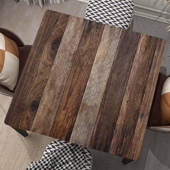 Wood Grain Square Tablecloth Fitted Table Cover with Elastic Edge Wooden Texture Cloth Washable Tablecloths Wipe Clean for Indoor Outdoor Home Farmhouse, Fit for 32"x32" Tables, Style-7