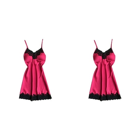 Wijhcboe 2 Pack Satin Sexy Valentines Day Lingerie Sleepwear Women Ladies Nightwear Womens Lingerie Romper Nightdress Sexy Lingerie with plus Size Tulle Skirt Lingerie Chest Pads Sheer Mini Skirt Li
