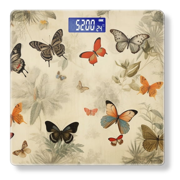 High Precision Body Weight Scale Smart Bathroom Scales with Large LCD Display(400lbs),Decorative for Bedroom-Vintage Wallpaper Pattern With Array Of Butterflies