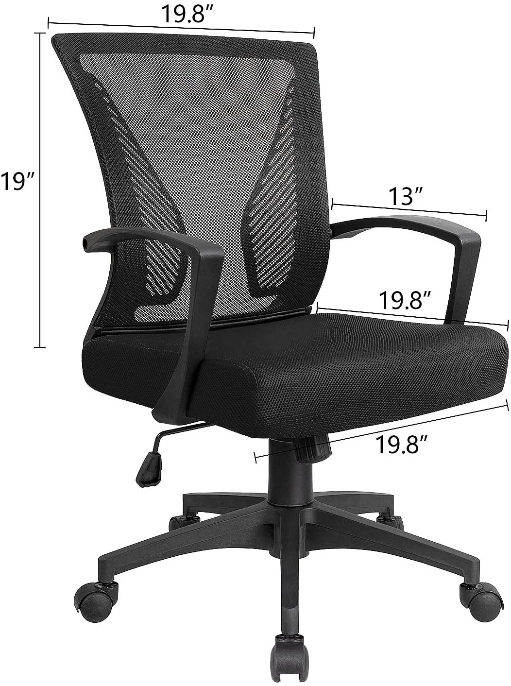 Homall Mid Back Office Chair Computer Ergonomic Mesh Chair Adjustable Mesh Chair with Armrest, Black