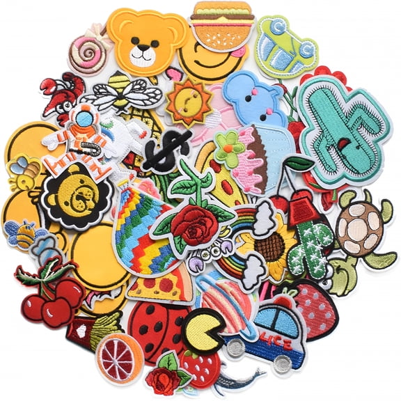 TUWAFE 60pcs Random Assorted Styles Embroidered Patches,Bright Vivid Colors,Sew On/Iron On Patch Applique for Clothes,Dress,Hat,Jeans,DIY Accessories