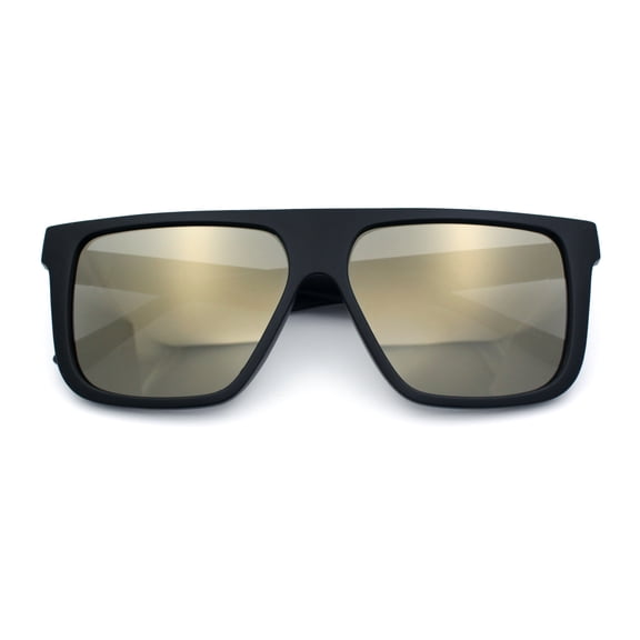 Mens Mirrored Lens 90s Flat Top Horn Rim Plastic Urban Sunglasses [Matte Black - Gold Mirror]