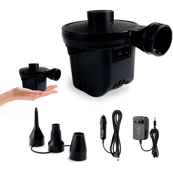 CURYMAY Inflatable Electric,Portable Quick-Fill, Air Mattress Pump with 3 Nozzles for Boat, Air Mattress Beds,Swimming Ring.Compatible with Home and car Adapter by (110V AC/12V DC)