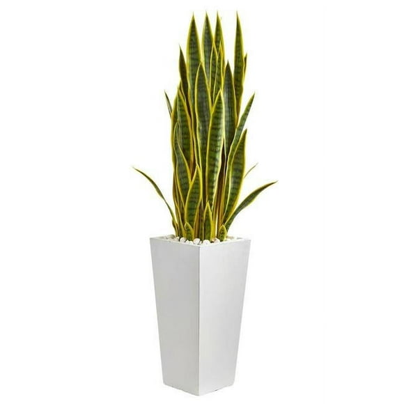 Nearly Natural 9639 4 in. Sansevieria Artificial Plant in White Tower Planter