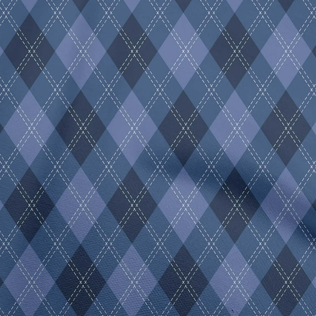 oneOone Velvet Medium Blue Fabric Check Sewing Material Print Fabric By The Yard 58 Inch Wide