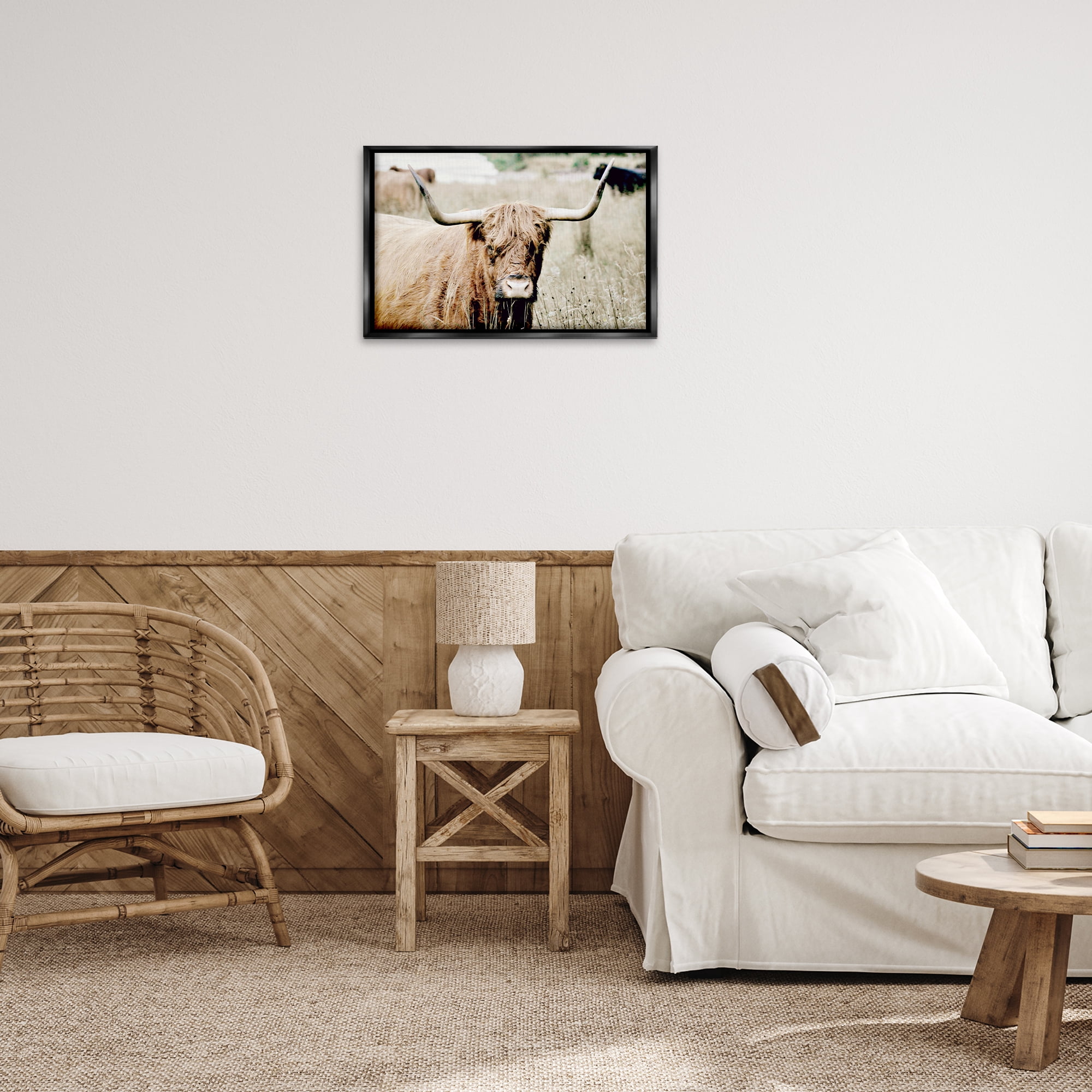 Stupell Industries Highland Cattle in Field Animals & Insects Photography Black Floater Framed Canvas Art Print Wall Art, 25 x 17