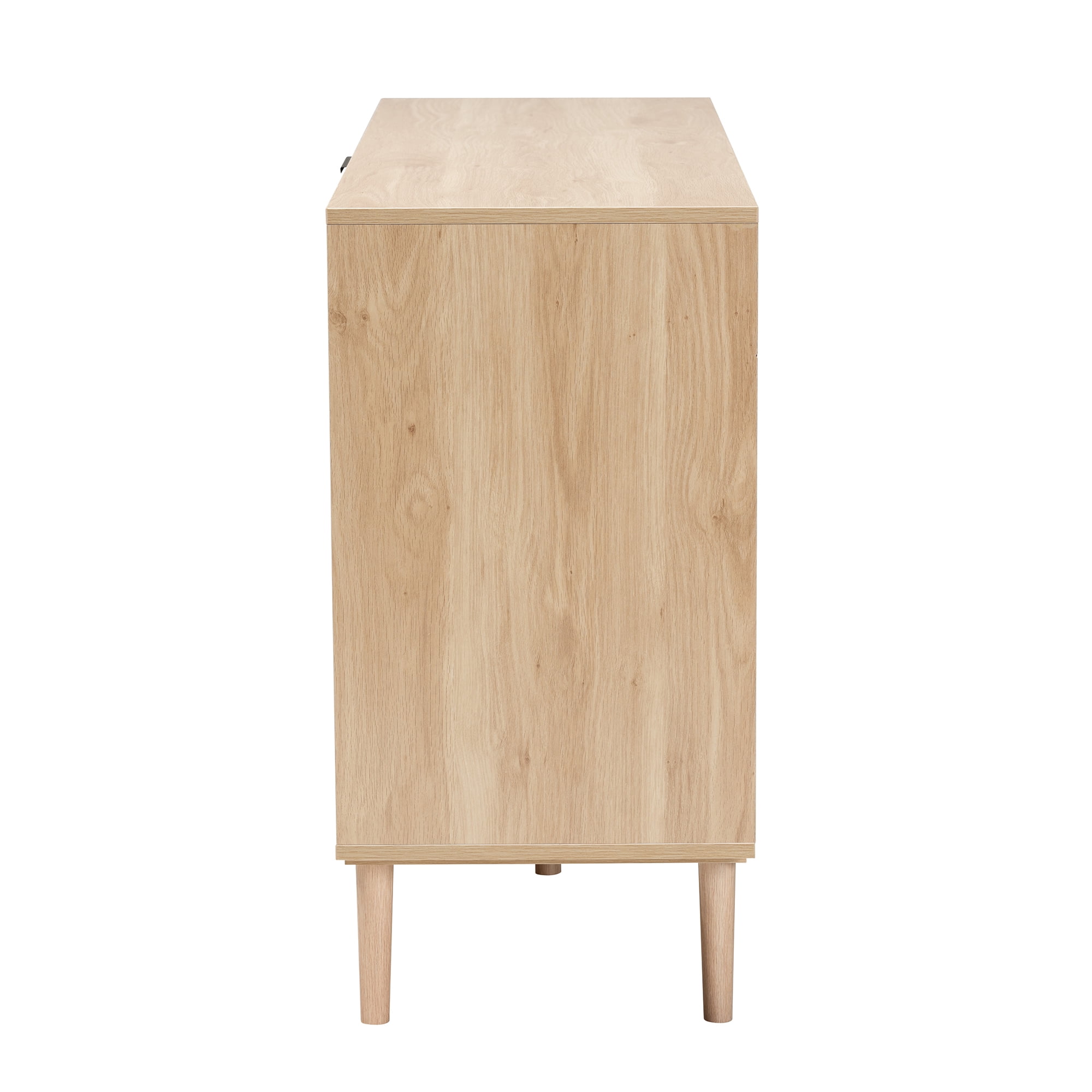 Baxton Studio Harrison Mid-Century Modern Natural Brown Finished Wood and Natural Rattan 3-Drawer Sideboard