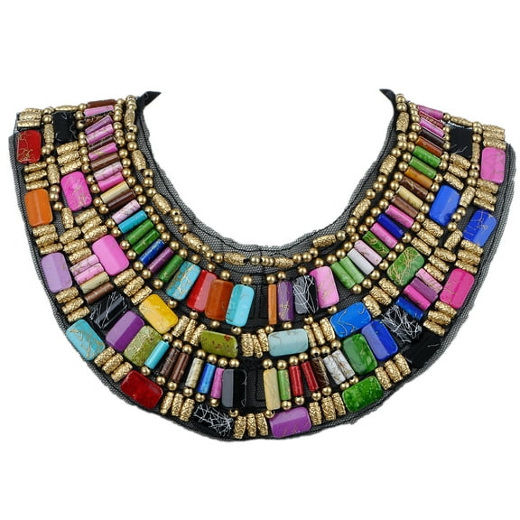 ALILANG Black Tribal Large U Shaped Draped Multicolour Rainbow Beads Statement Necklace