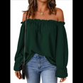 thumbnail image 2 of Blusa Informal Holgada de con Hombros Descubiertos y Volantes de Larga para Mujer. Verde M, 2 of 8