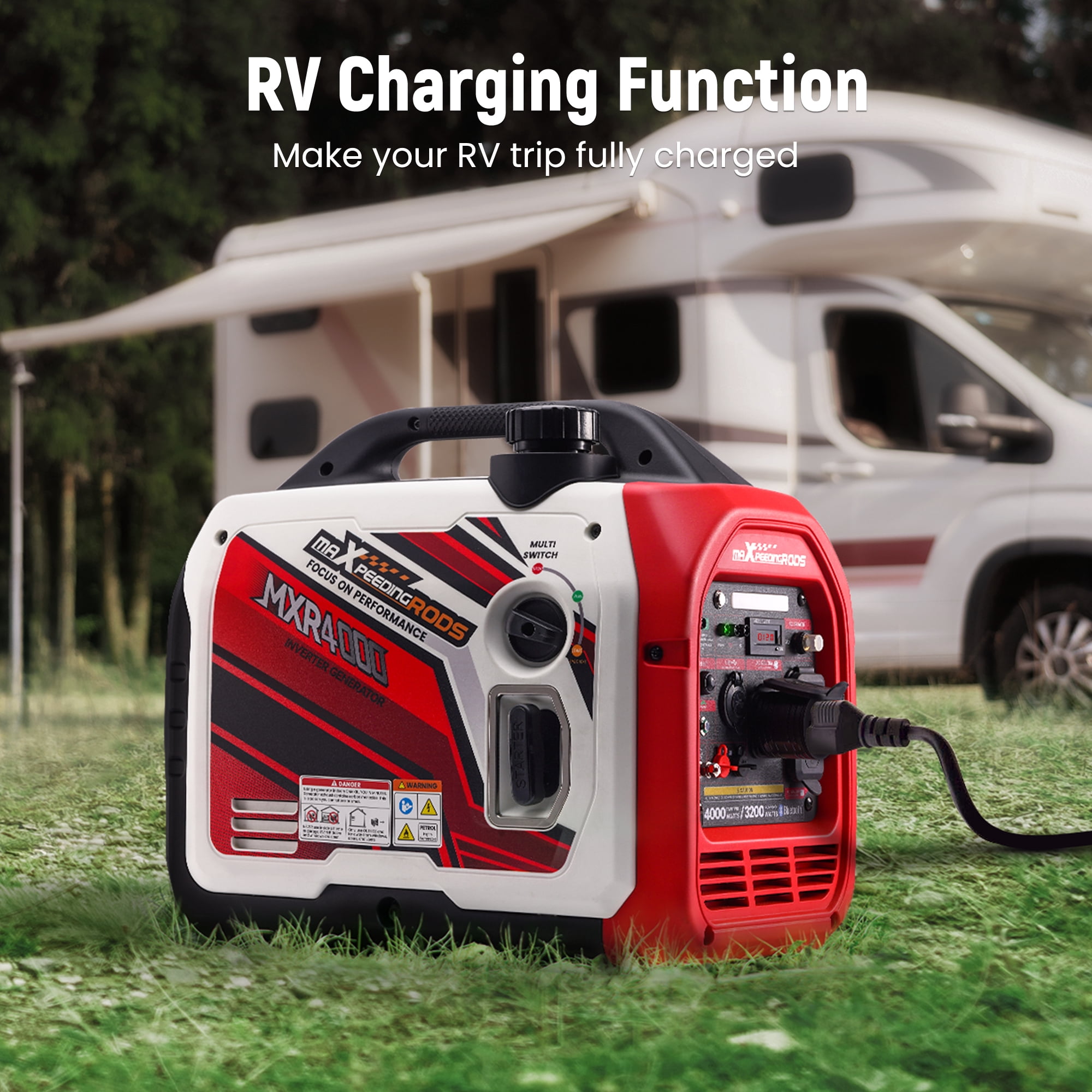 Maxpeedingrods Portable Generator Inverter 4000W/3200W Recoil Start Gasoline Power w/ Bluetooth