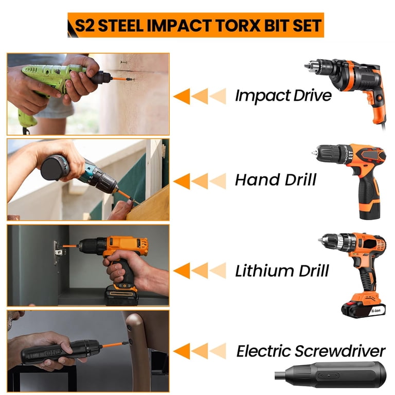 HARFINGTON 5pcs T27 Torx Bit Set - 1/4 Inch Hex Shank, 6 Inch Long, Magnetic Security Star Screwdriver Bits