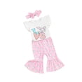 thumbnail image 3 of Musuos Kid Girls Pants Set, 12 18 24M 3 4T Fly Sleeve Letters Print T-shirt with Bunny Print Flare Pants and Headband Easter Outfit, 3 of 10