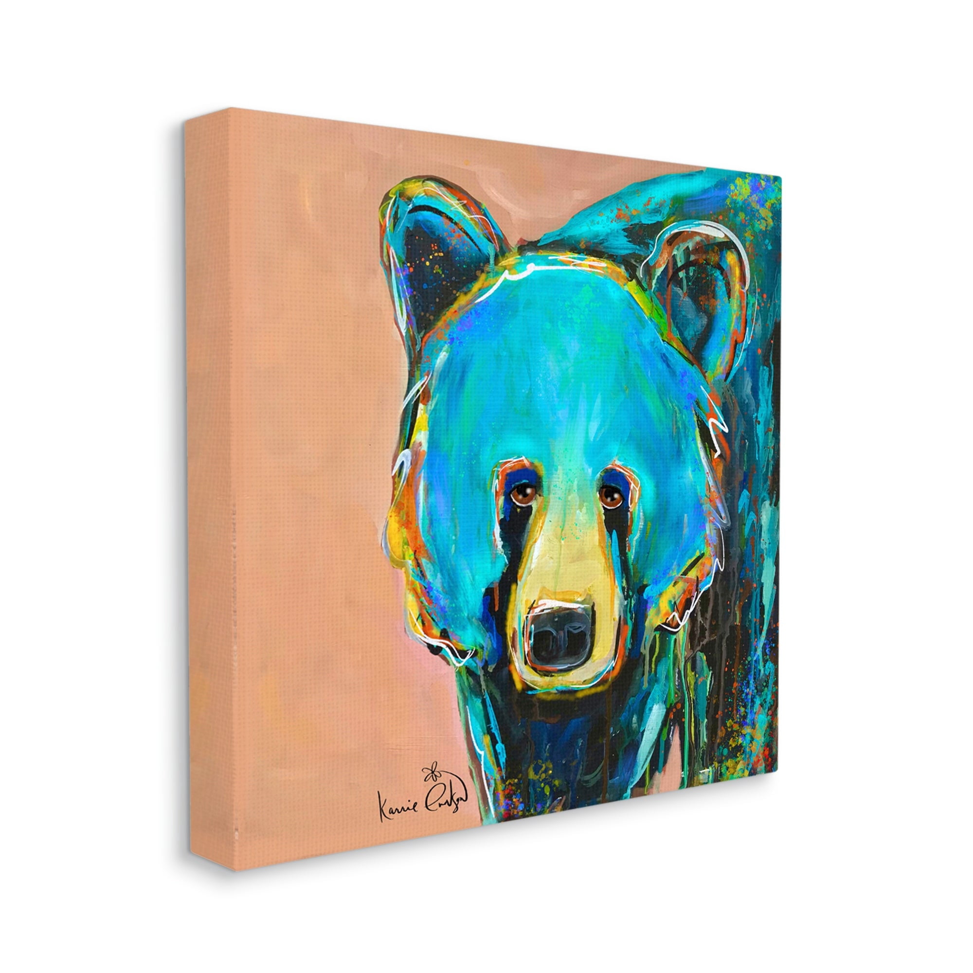 Stupell Industries Brilliant Blue Bear Gazing Street Style Graffiti Splatter Painting Gallery Wrapped Canvas Print Wall Art, Design by Karrie Evenson