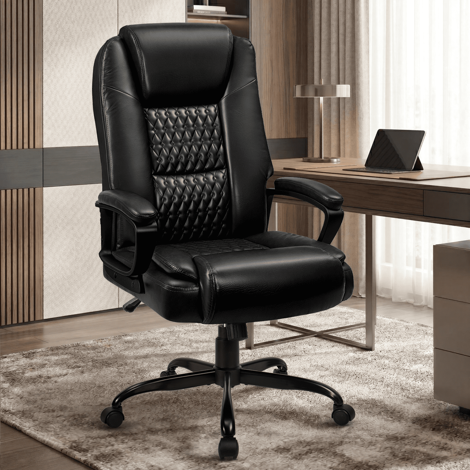 Waleaf Home Office Chair, Big and Tall Desk Chair 8Hours Heavy Duty Design, Ergonomic High Back Cushion Lumbar Back Support, Computer Desk Chair, Adjustable Executive Leather Chair with Arms