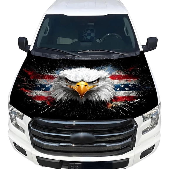 OADUKQ Patriotic Car Hood Cover, Hoods 45.28 Stretch Polyester Engine, Independence Day Parades and Outdoor Parking, 61.02 in