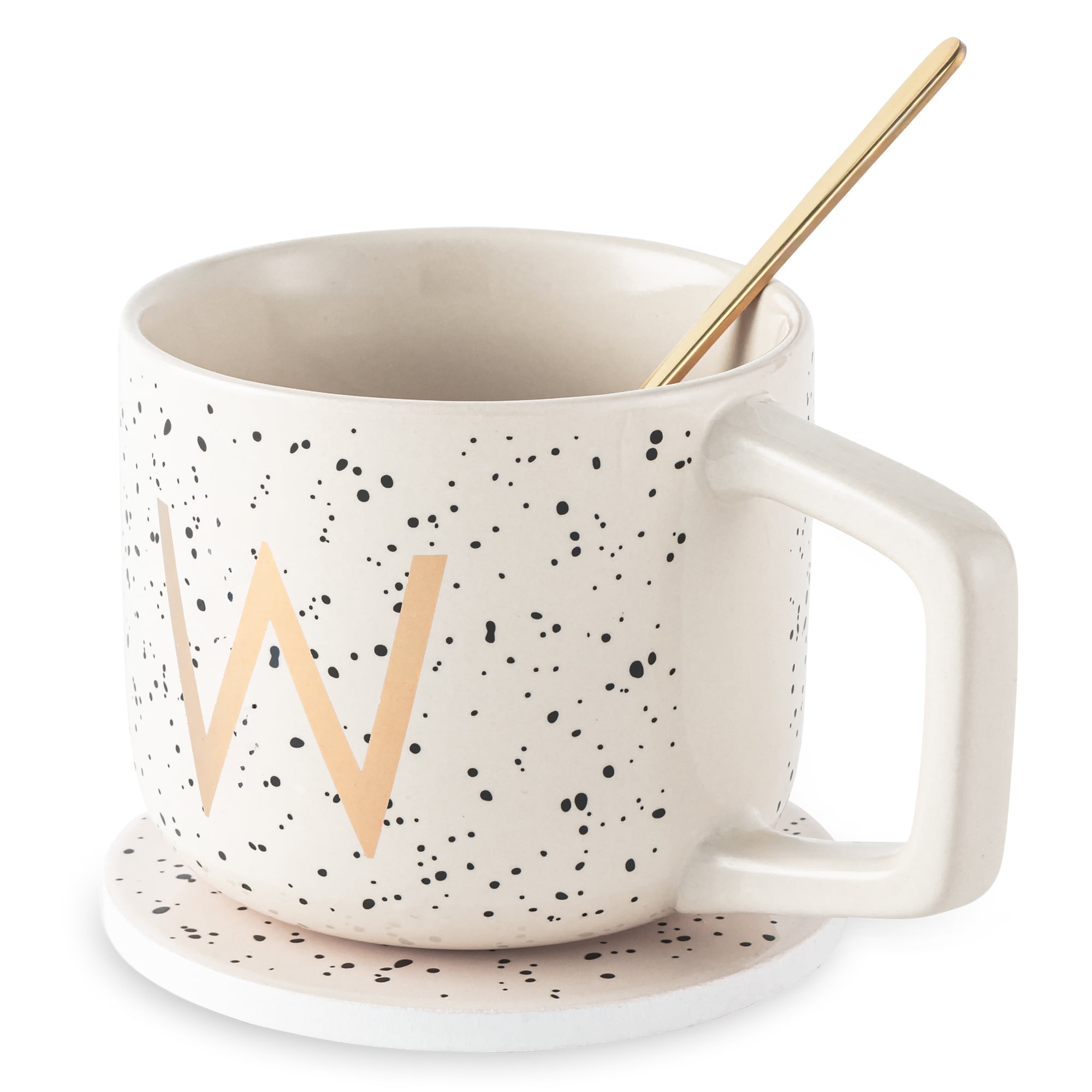 Thyme & Table 13.5 fl oz Monogram W Stoneware Mug, Coaster and Stir Set