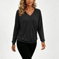 thumbnail image 5 of Vivianyo HD Women's V-neck Raglan Pullover Tops, Cuffed Long Sleeve Soft Knit Casual Shirts for Women, Women's Black, Sizes S-2XL, 5 of 5