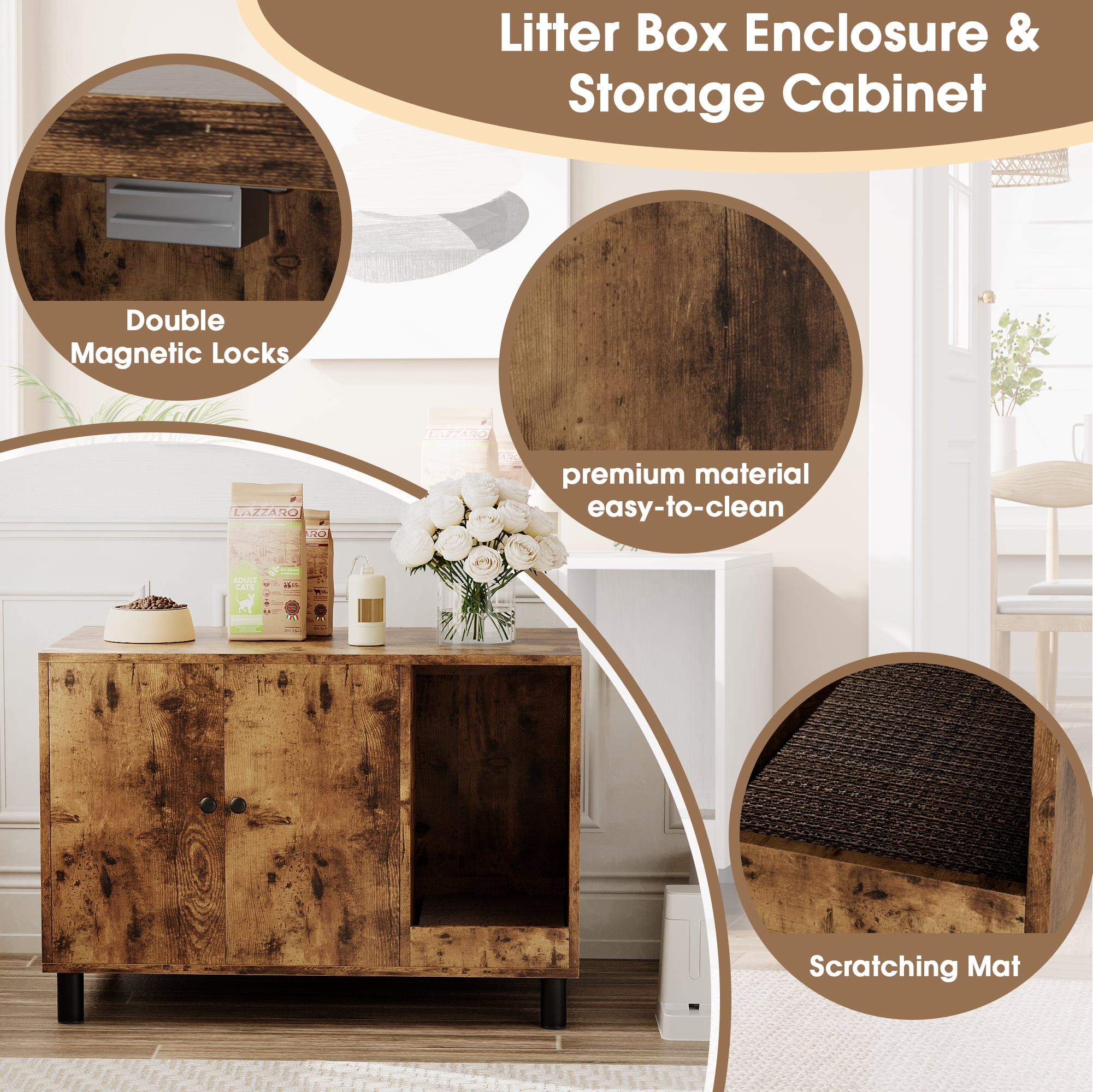 Homall Hidden Cat Litter Box Enclosure with Scratching Mat Wooden Cat Washroom Furniture Cat Box Cabinets, Brown
