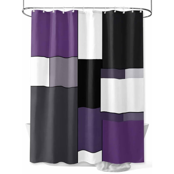 Purple Black Shower Curtain, Grey Geometric Abstract Color Block Modern Waterproof Shower Curtain Set with 12 Hooks Lightweight Washable Fabric Shower Curtains for Bathroom 72x78 Inches