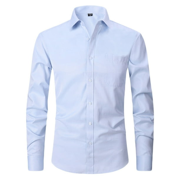 pstuiky camisas de manga larga para hombre, Camisa de negocios tipo cárdigan con cuello vuelto liso a la moda para hombre camisetas de hombre xl